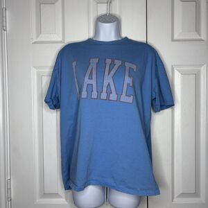 Bass Pro Shops Large Blue “Lake” Graphic T Shirt Outdoor Fishing Tee